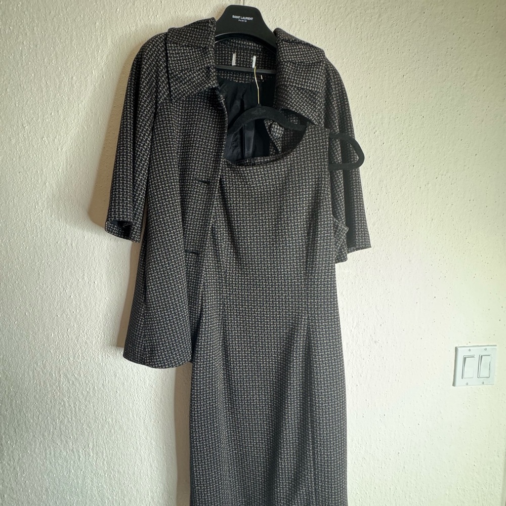 Jackie O Black Ruffled Tie Jacket and Asymmetrical Sheath Dress